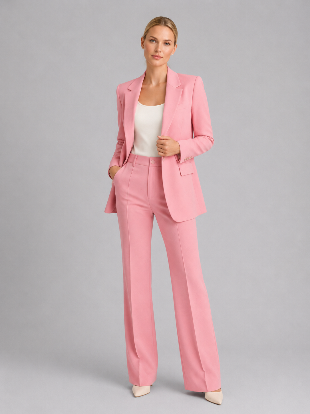 Women's Tailored Co-ord Trouser Suit Set with Structured Waist