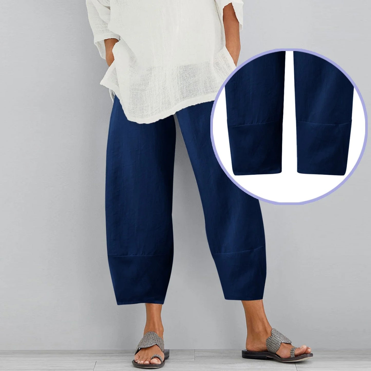 Wide Leg Linen Trousers with Relaxed Fit for Women