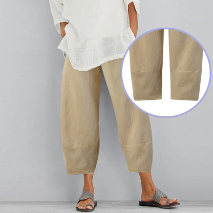 Wide Leg Linen Trousers with Relaxed Fit for Women