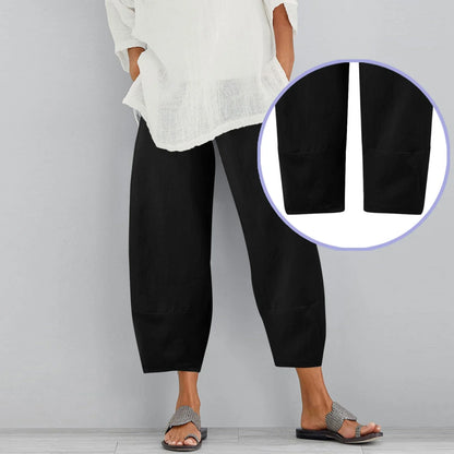 Wide Leg Linen Trousers with Relaxed Fit for Women