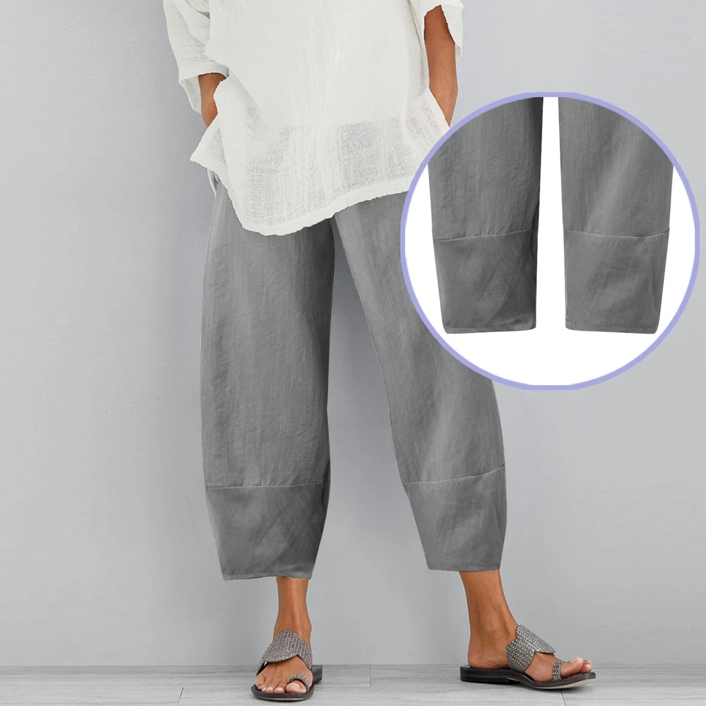 Wide Leg Linen Trousers with Relaxed Fit for Women