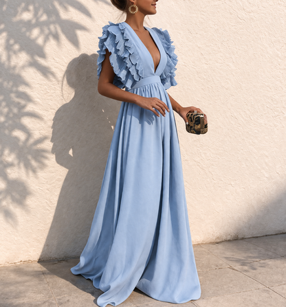 Ruffle Full-Length Summer Maxi Dress with Flowing for Women