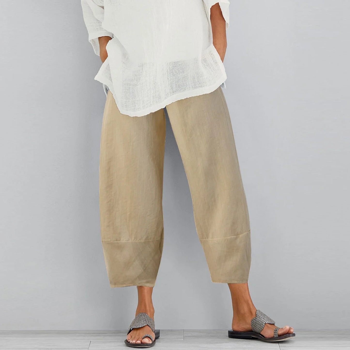 Wide Leg Linen Trousers with Relaxed Fit for Women