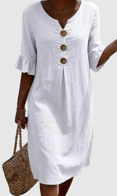 Linen midi dress button-front relaxed fit for women