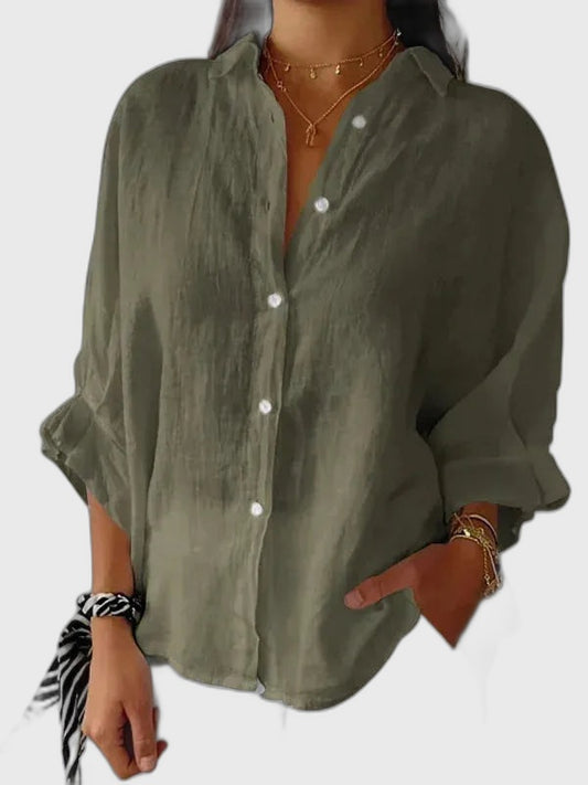 Linen Relaxed Fit Long Sleeve Blouse for Women