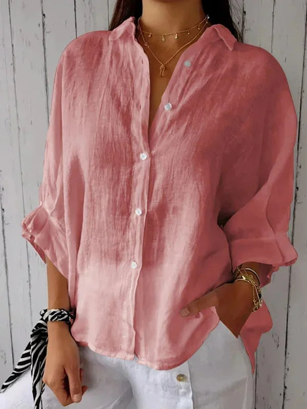 Linen Relaxed Fit Long Sleeve Blouse for Women