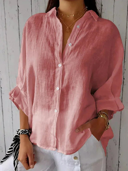Linen Relaxed Fit Long Sleeve Blouse for Women