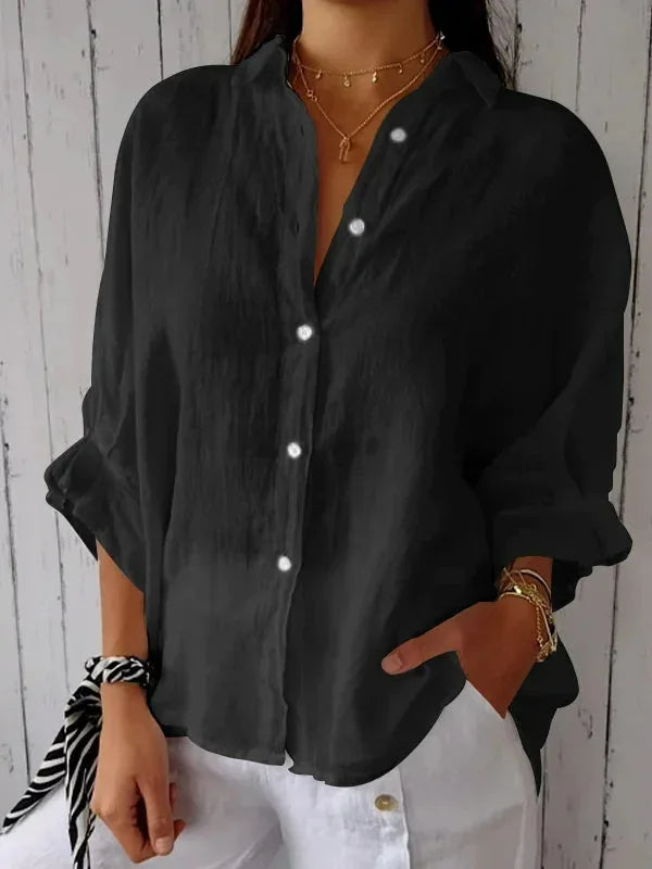 Linen Relaxed Fit Long Sleeve Blouse for Women