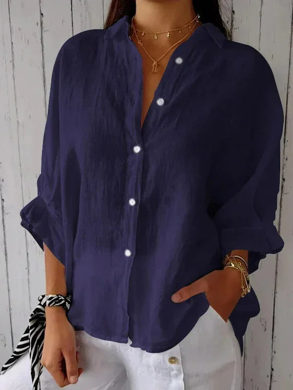 Linen Relaxed Fit Long Sleeve Blouse for Women