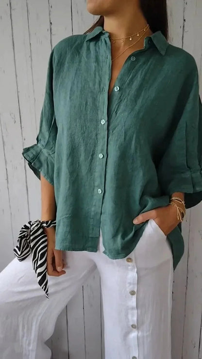 Linen Relaxed Fit Long Sleeve Blouse for Women