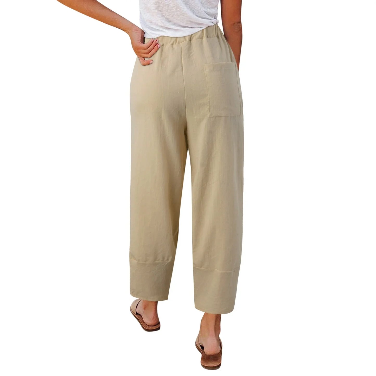 Wide Leg Linen Trousers with Relaxed Fit for Women