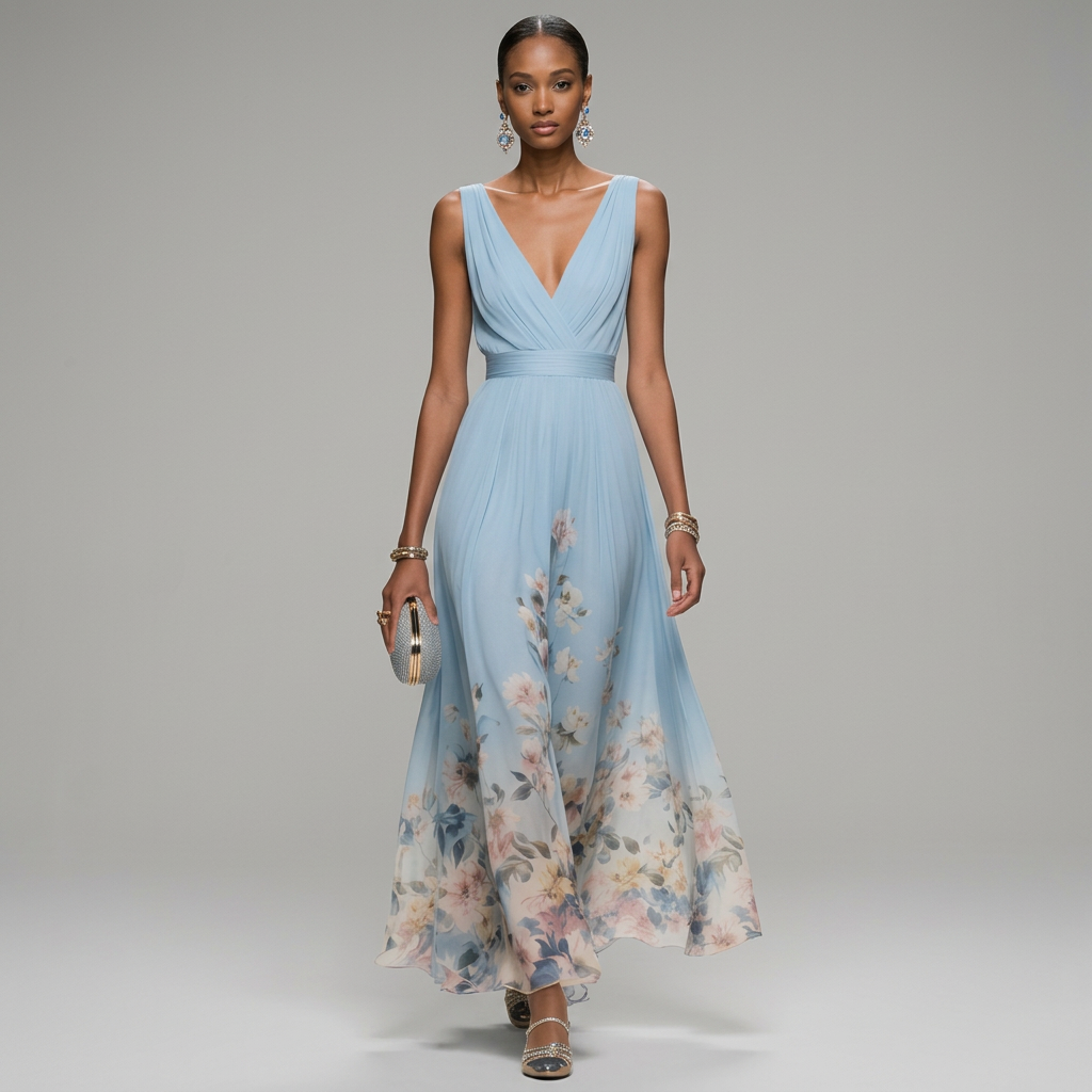 Floral Flowing Full-Length Maxi Dress with Sleeveless for Women