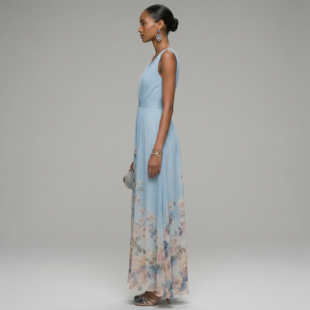 Floral Flowing Full-Length Maxi Dress with Sleeveless for Women