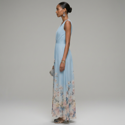 Floral Flowing Full-Length Maxi Dress with Sleeveless for Women