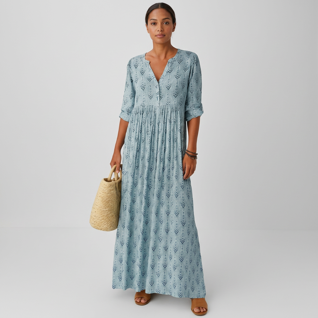 Flowing Loose Fit Maxi Dress with Long Sleeve for Women