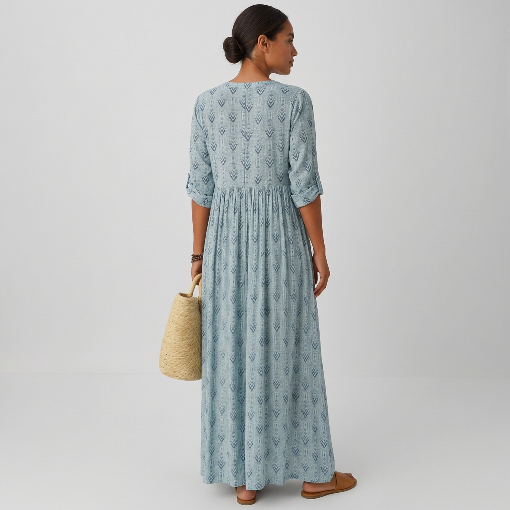 Flowing Loose Fit Maxi Dress with Long Sleeve for Women
