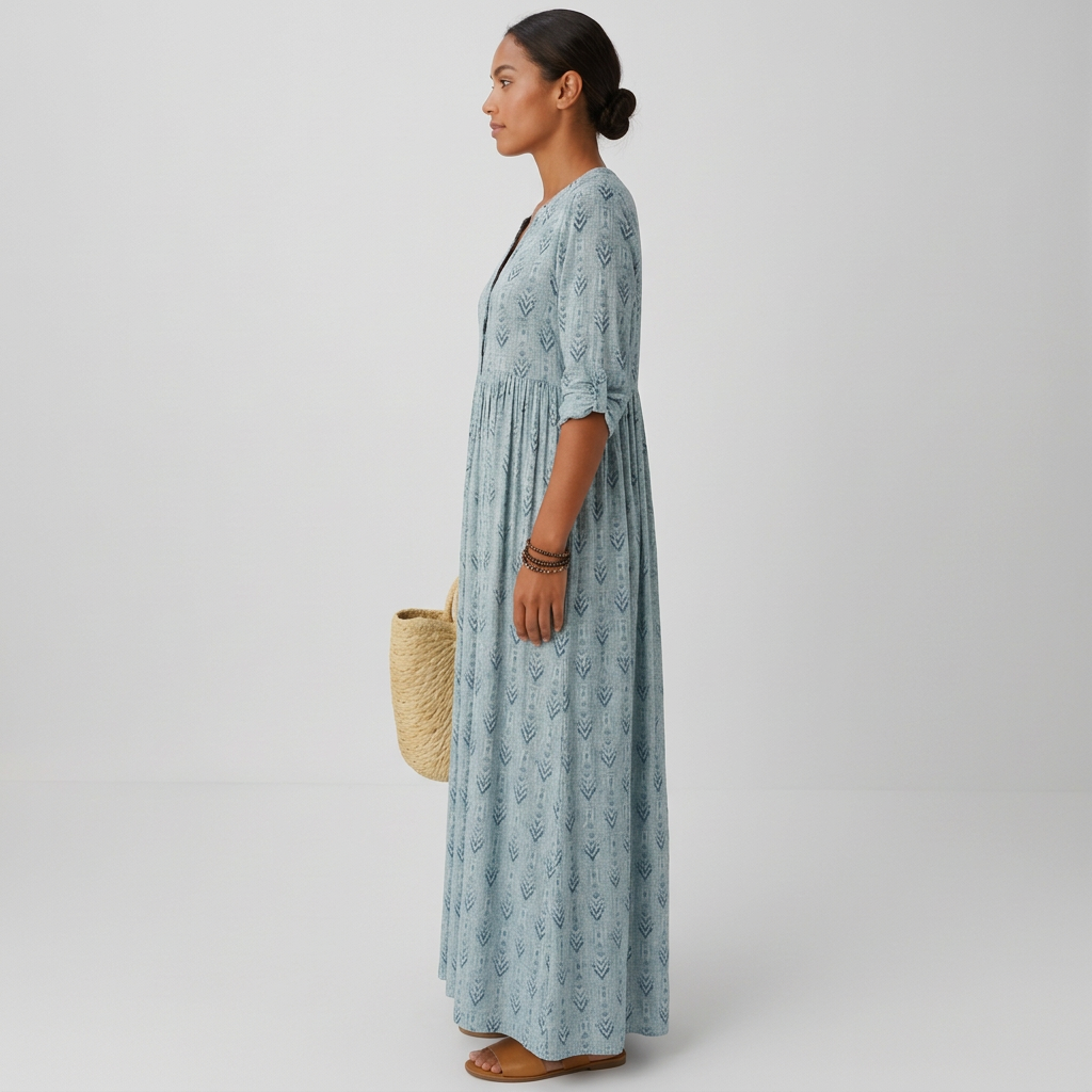Flowing Loose Fit Maxi Dress with Long Sleeve for Women