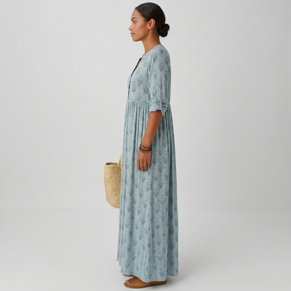 Flowing Loose Fit Maxi Dress with Long Sleeve for Women