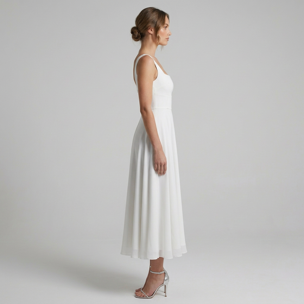Fitted Flared Square Neck Midi Dress for Women