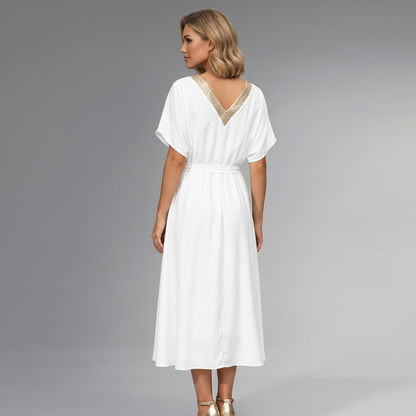 Flared V-Neck Midi Dress for Women