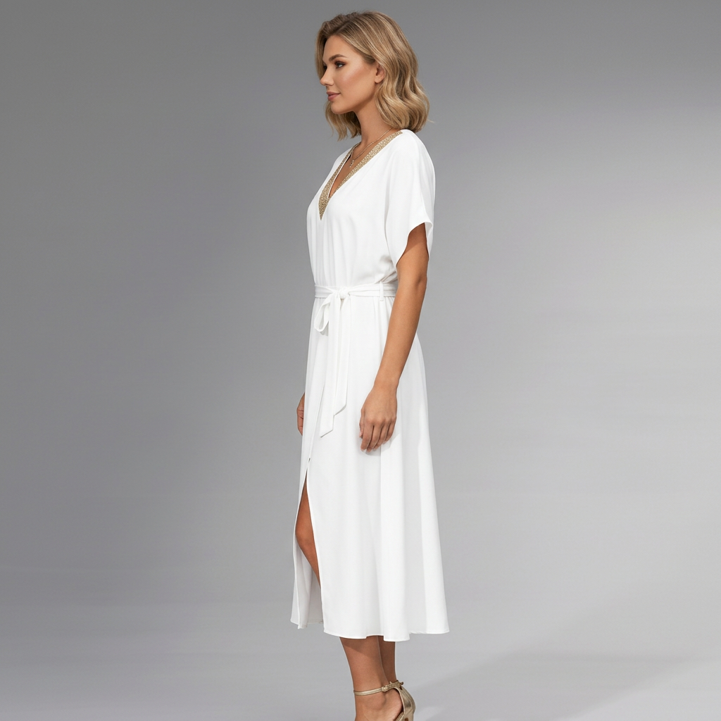 Flared V-Neck Midi Dress for Women