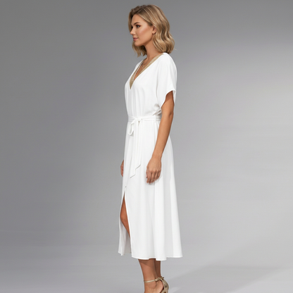 Flared V-Neck Midi Dress for Women