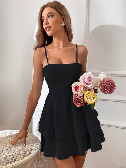 Backless Mini Dress with Tiered and Bow for Women