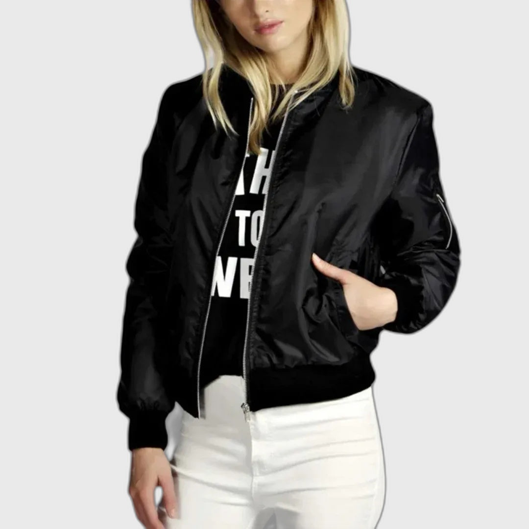 Ribbed Long Sleeve Bomber Jacket for Women