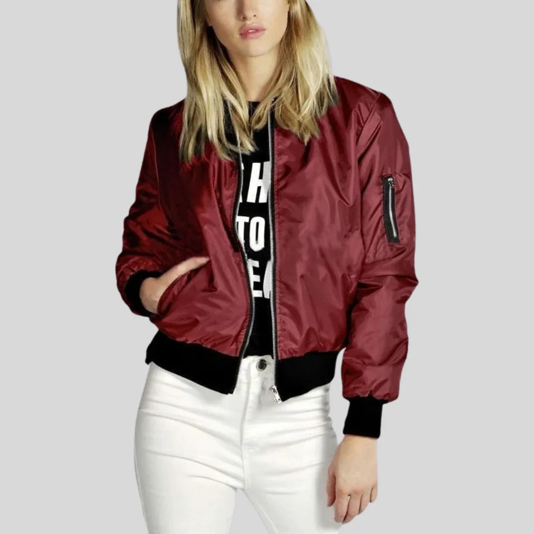 Ribbed Long Sleeve Bomber Jacket for Women