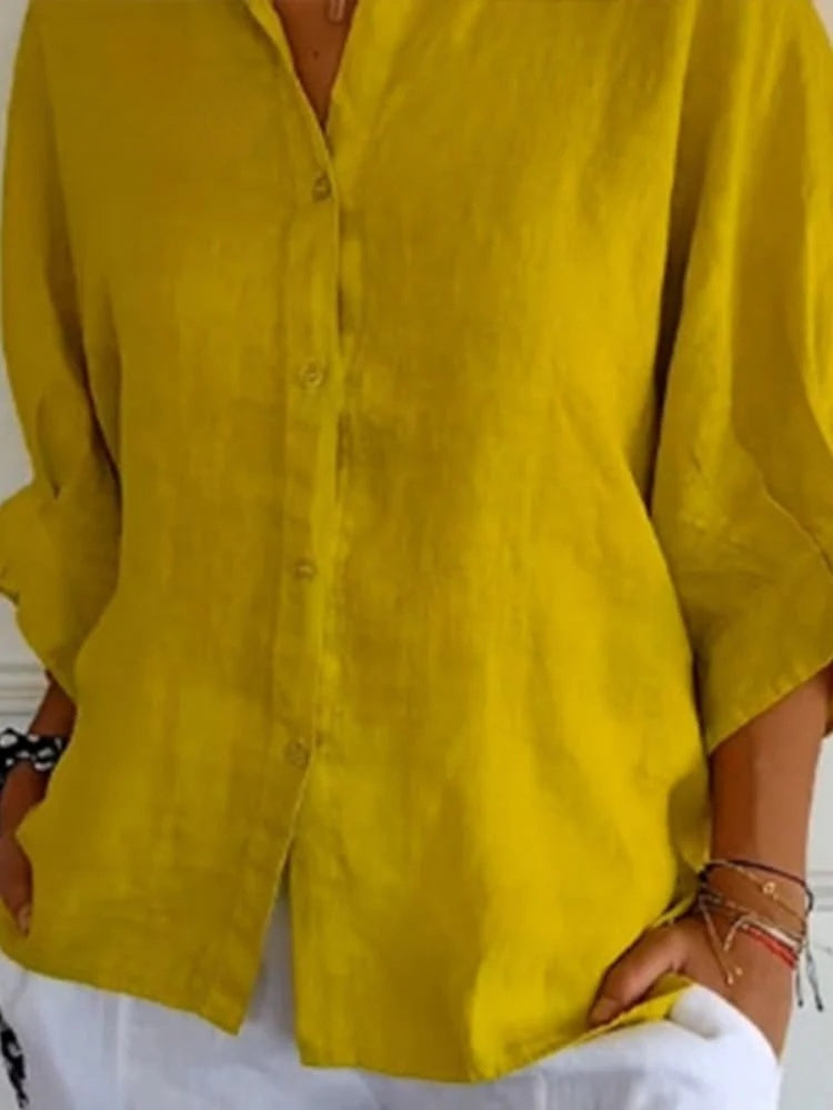 Linen Relaxed Fit Long Sleeve Blouse for Women