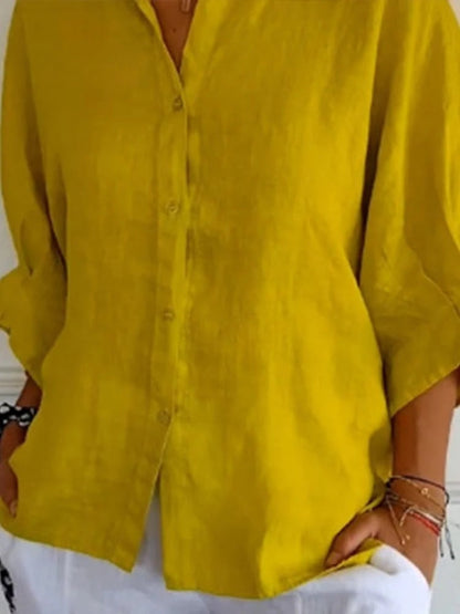 Linen Relaxed Fit Long Sleeve Blouse for Women