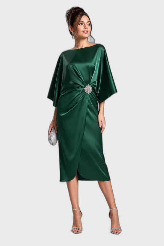 Satin Flowing Full-Length Maxi Dress with Wide Sleeve for Women