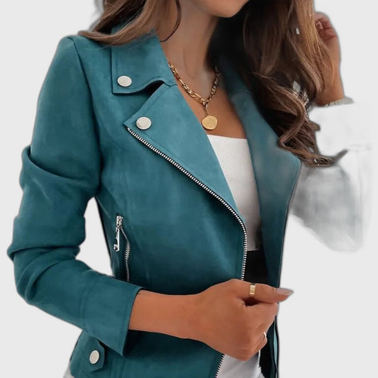 Fitted Vintage Long Sleeve Biker Jacket for Women