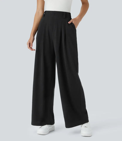Wide Leg Trousers High Waist Stretch Pull-On for Women