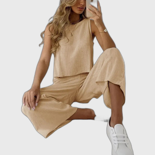 Wide Leg Full-Length Two Piece Set with Sleeveless for Women