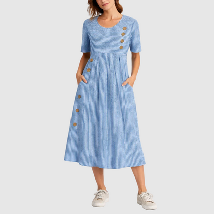 Striped Midi Dress with Round Neck for women