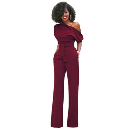Flowing Full-Length Wide Leg Trousers with One-Shoulder for Women