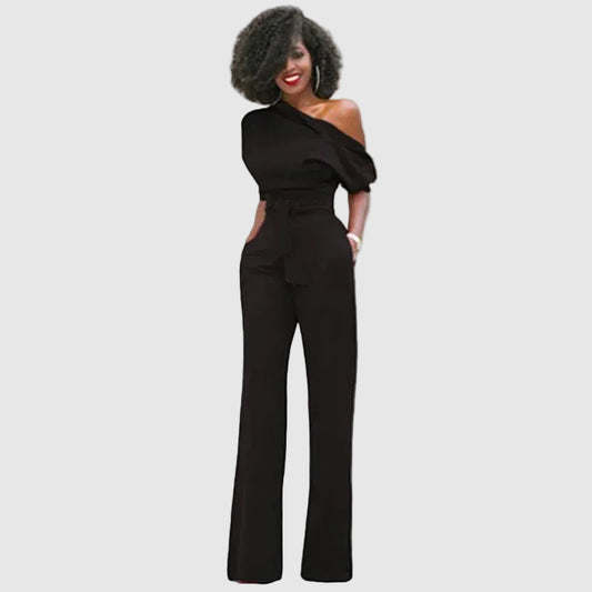 Flowing Full-Length Wide Leg Trousers with One-Shoulder for Women