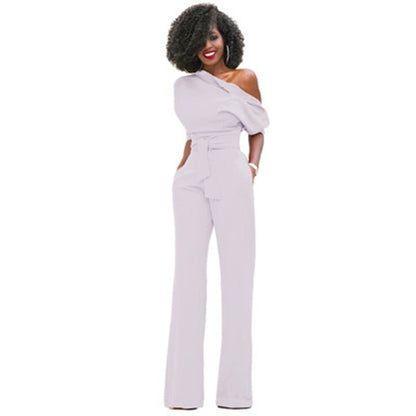 Flowing Full-Length Wide Leg Trousers with One-Shoulder for Women